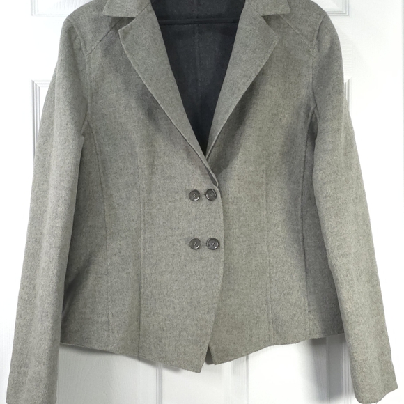 Vintage Cashmere Blend Reversible Blazer Jacket Charcoal And Silver Gray Size L - Picture 7 of 12